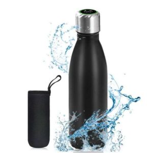 Matte black stainless steel vacuum insulated water bottle with carry pouch