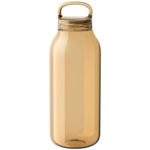 Translucent amber/brown plastic water bottle with carry strap