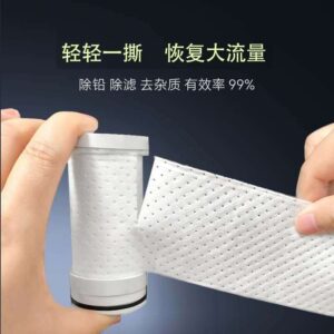 Hand holding a replaceable ceramic/cotton water filter element